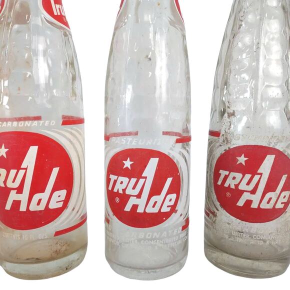 Set of 3 Vintage TRU-ADE 10oz ACL Glass Soda Bottles, PAL, King Size W Jefferson - Picture 2 of 8